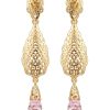 Ornate Filigree Teardrop Dangle Earrings Pink - packshot fond blanc