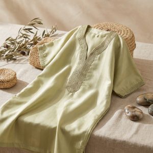 Traditional Embroidered Gandoura Almond Green - lifestyle