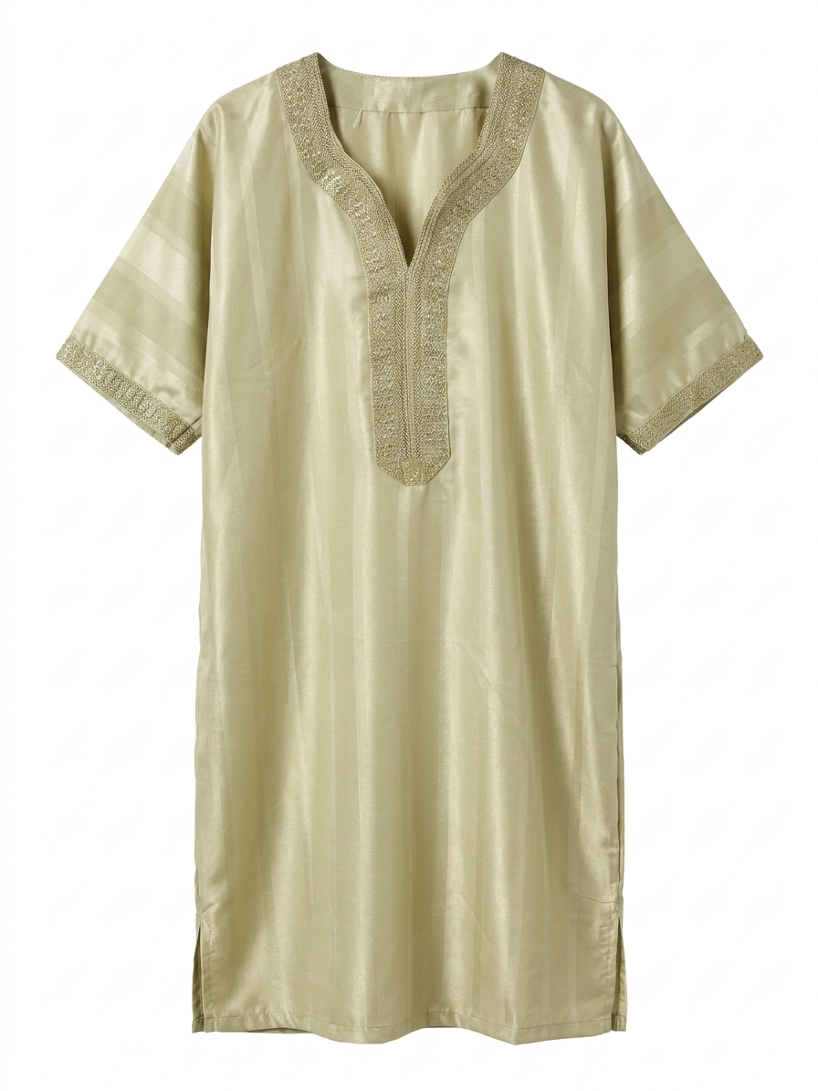 traditional-embroidered-gandoura-almond-green-packshot-snp1873 Traditional Embroidered Gandoura Almond Green - packshot fond blanc