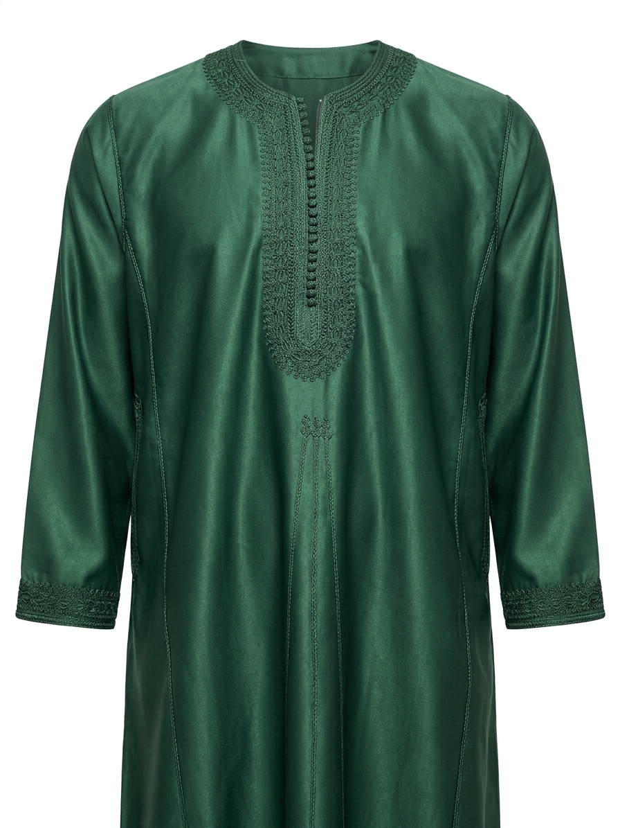 traditional-sharga-gandoura-forest-green-packshot-snp1863 Traditional Sharga Gandoura Forest Green - packshot fond blanc