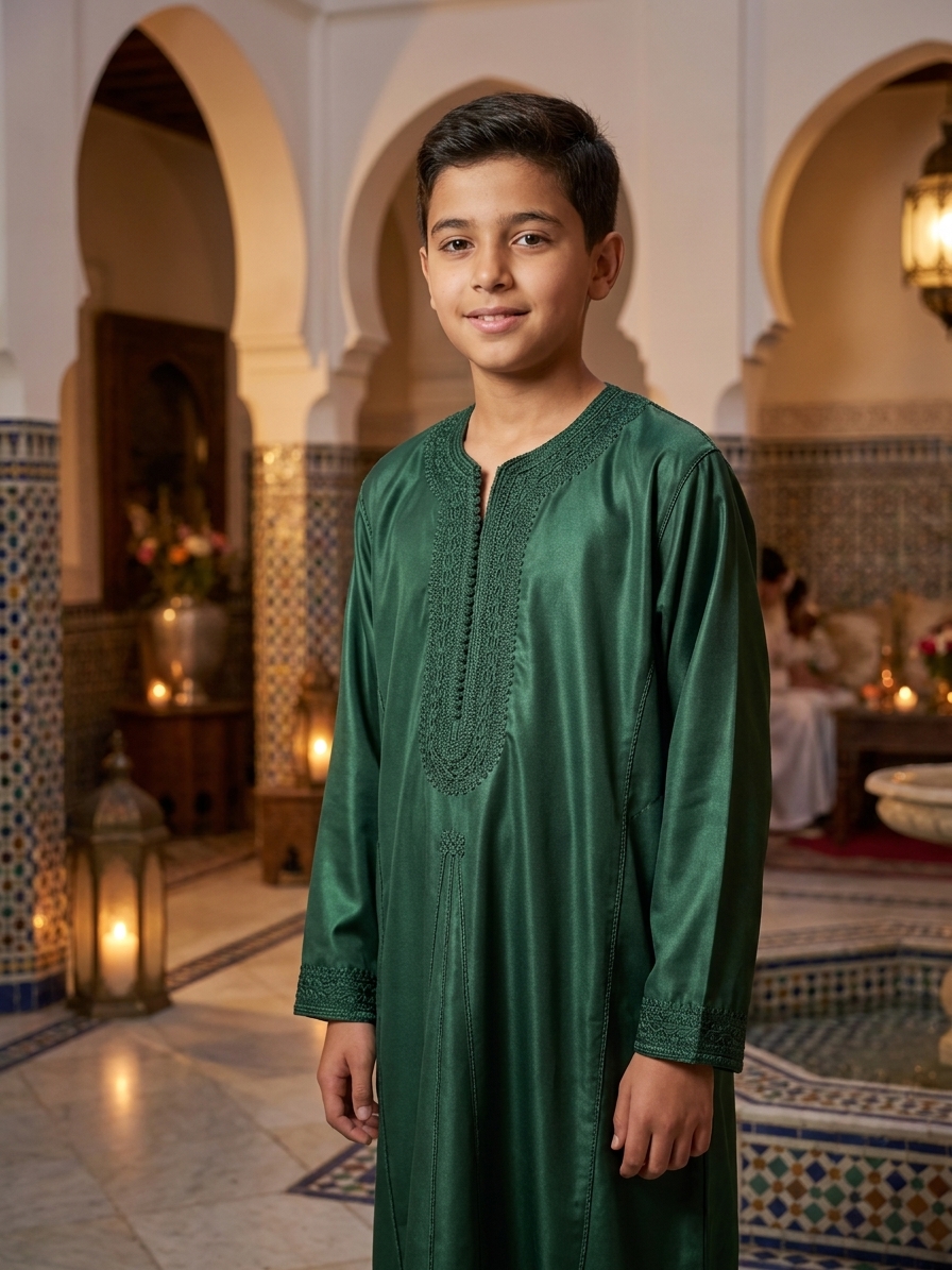 traditional-sharga-gandoura-forest-green-porte-snp1865 Traditional Sharga Gandoura Forest Green - vue portee
