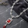 vintage-inspired-ornate-pendant-necklace-bordeaux-lifestyle-snp2599 Vintage-Inspired Ornate Pendant Necklace Bordeaux - lifestyle