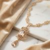 vintage-inspired-ornate-pendant-necklace-champagne-lifestyle-snp2618 Vintage-Inspired Ornate Pendant Necklace Champagne - lifestyle