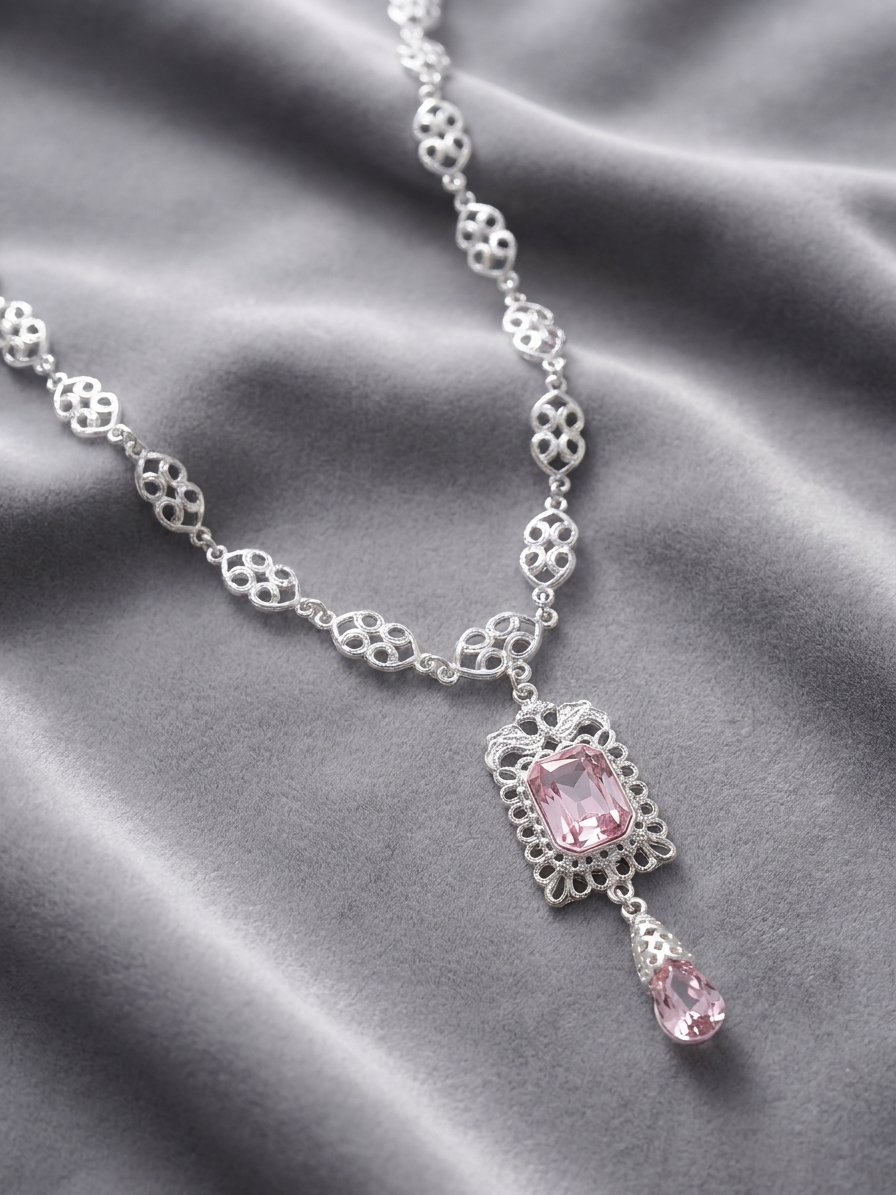 vintage-inspired-ornate-pendant-necklace-pink-lifestyle-snp2611 Vintage-Inspired Ornate Pendant Necklace Pink - lifestyle